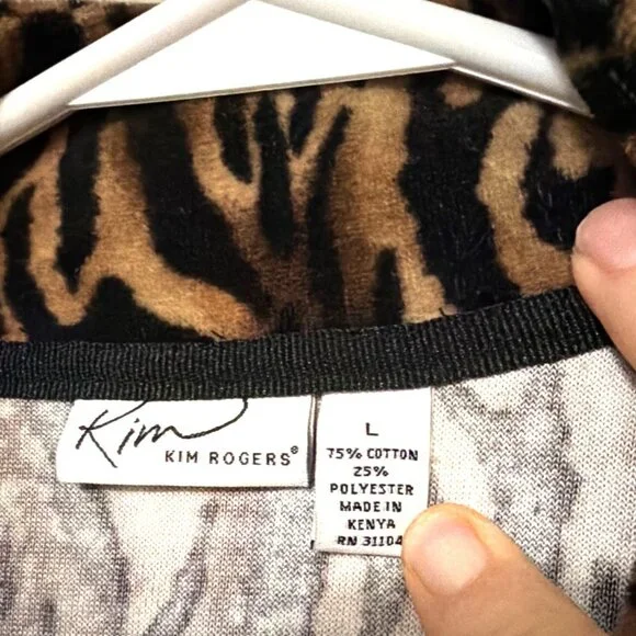 Kim Rogers Animal Print Zip Jacket Large 75% Cotton 25% Polyester velour - Picture 2 of 5